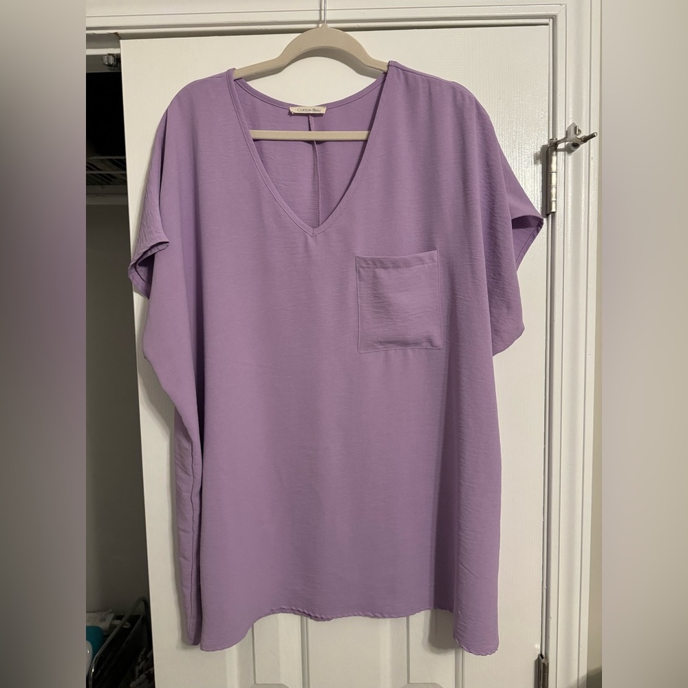 Lilac Pocket V Neck Blouse